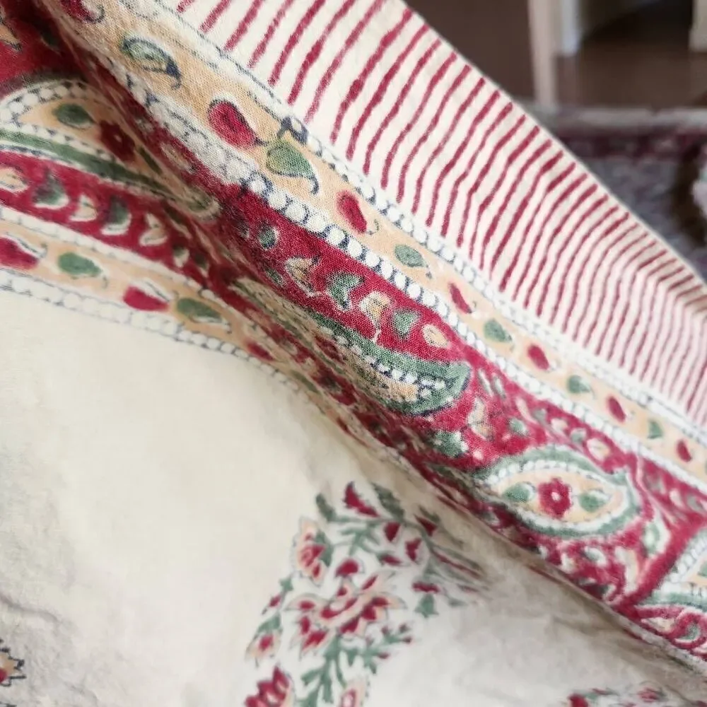 Paisley floral cream boho cotton table cover large rectangular